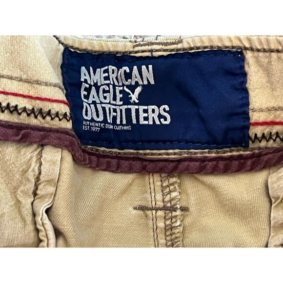 Vintage Y2K American Eagle Cargo Shorts Mens 34 Tan Button Pockets Skate Baggy - Picture 5 of 6
